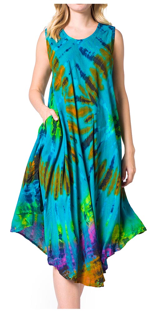 Sakkas Neja - Vestido maxi informal sin mangas holgado con teñido anudado para mujer