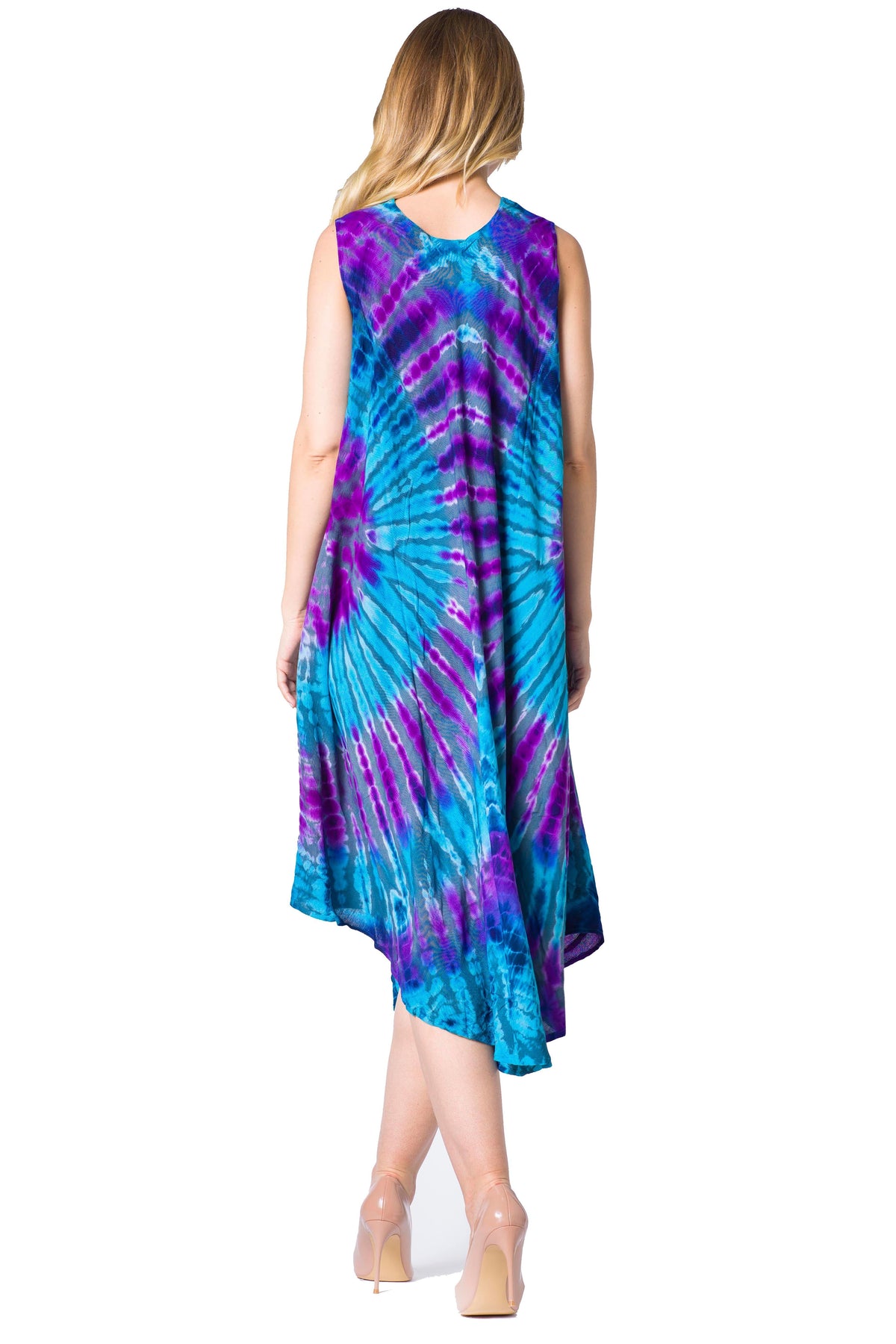 Sakkas Neja - Vestido maxi informal sin mangas holgado con teñido anudado para mujer