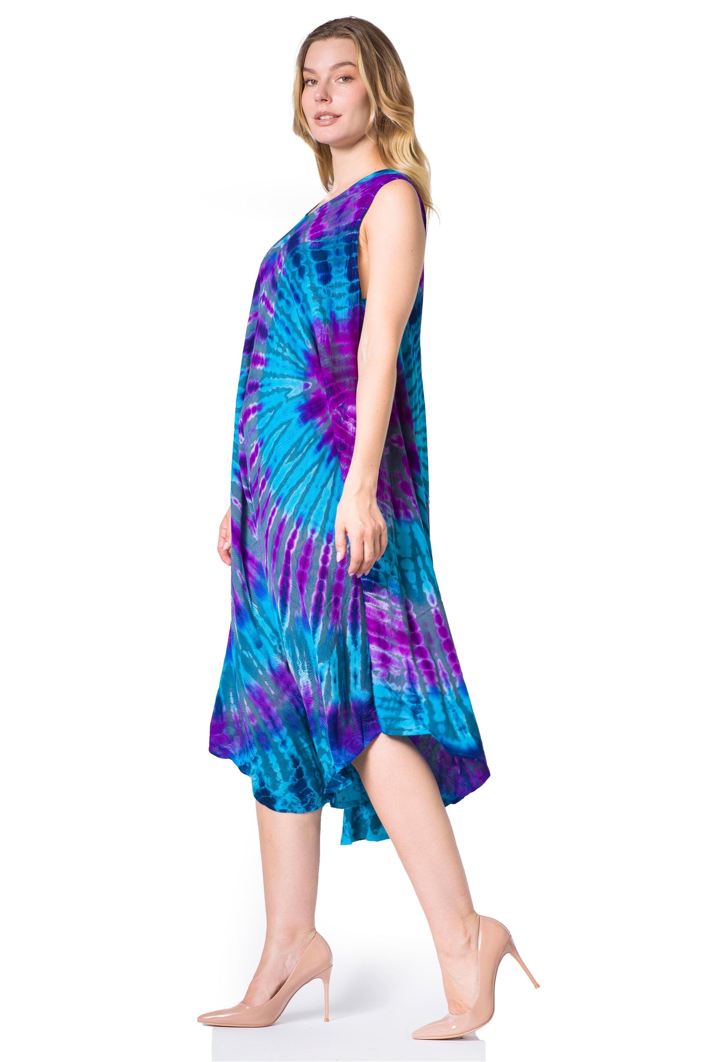 Sakkas Neja - Vestido maxi informal sin mangas holgado con teñido anudado para mujer