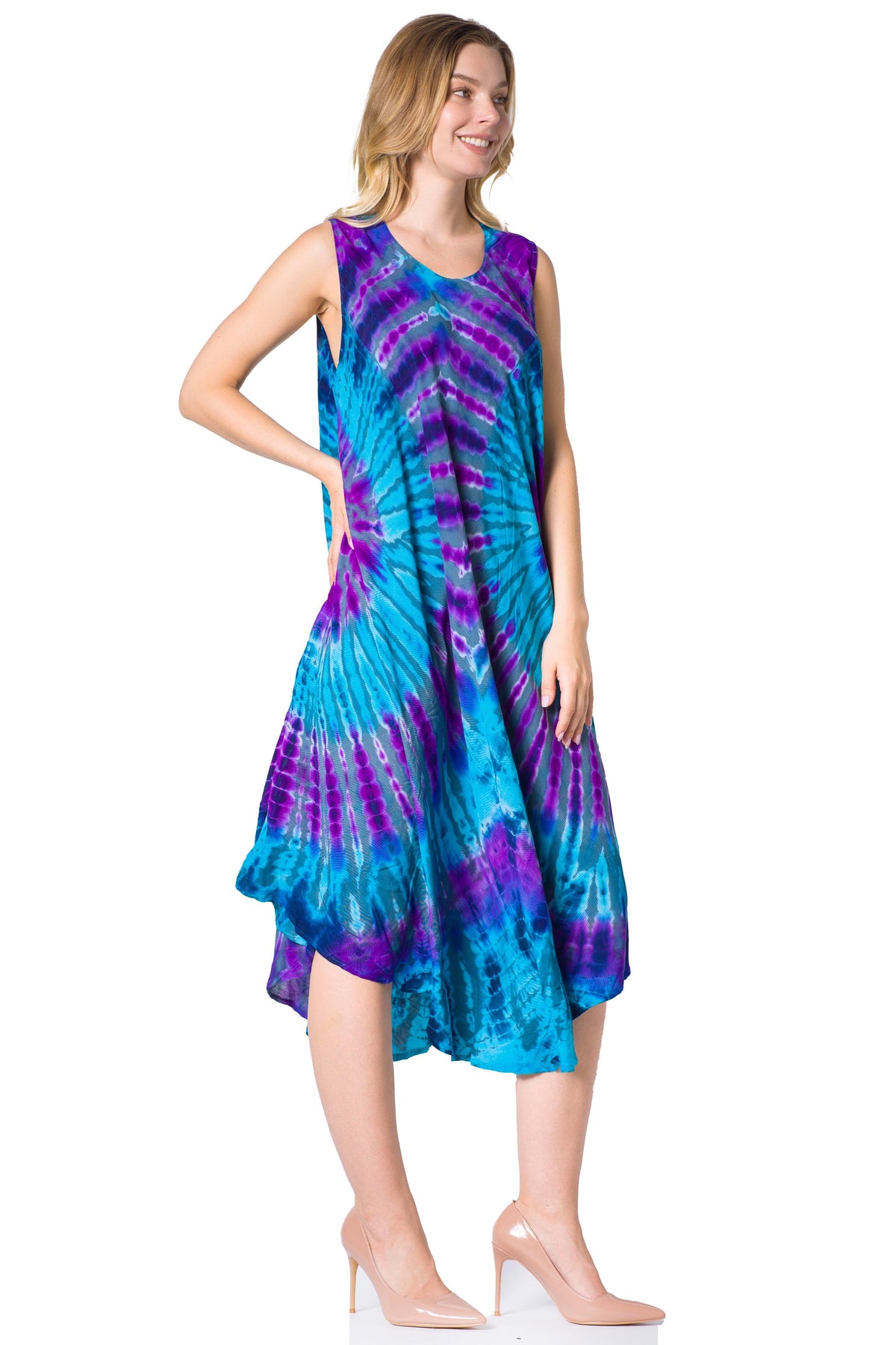 Sakkas Neja - Vestido maxi informal sin mangas holgado con teñido anudado para mujer