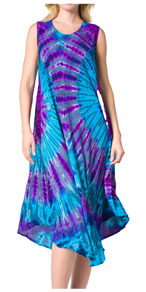 Sakkas Neja - Vestido maxi informal sin mangas holgado con teñido anudado para mujer