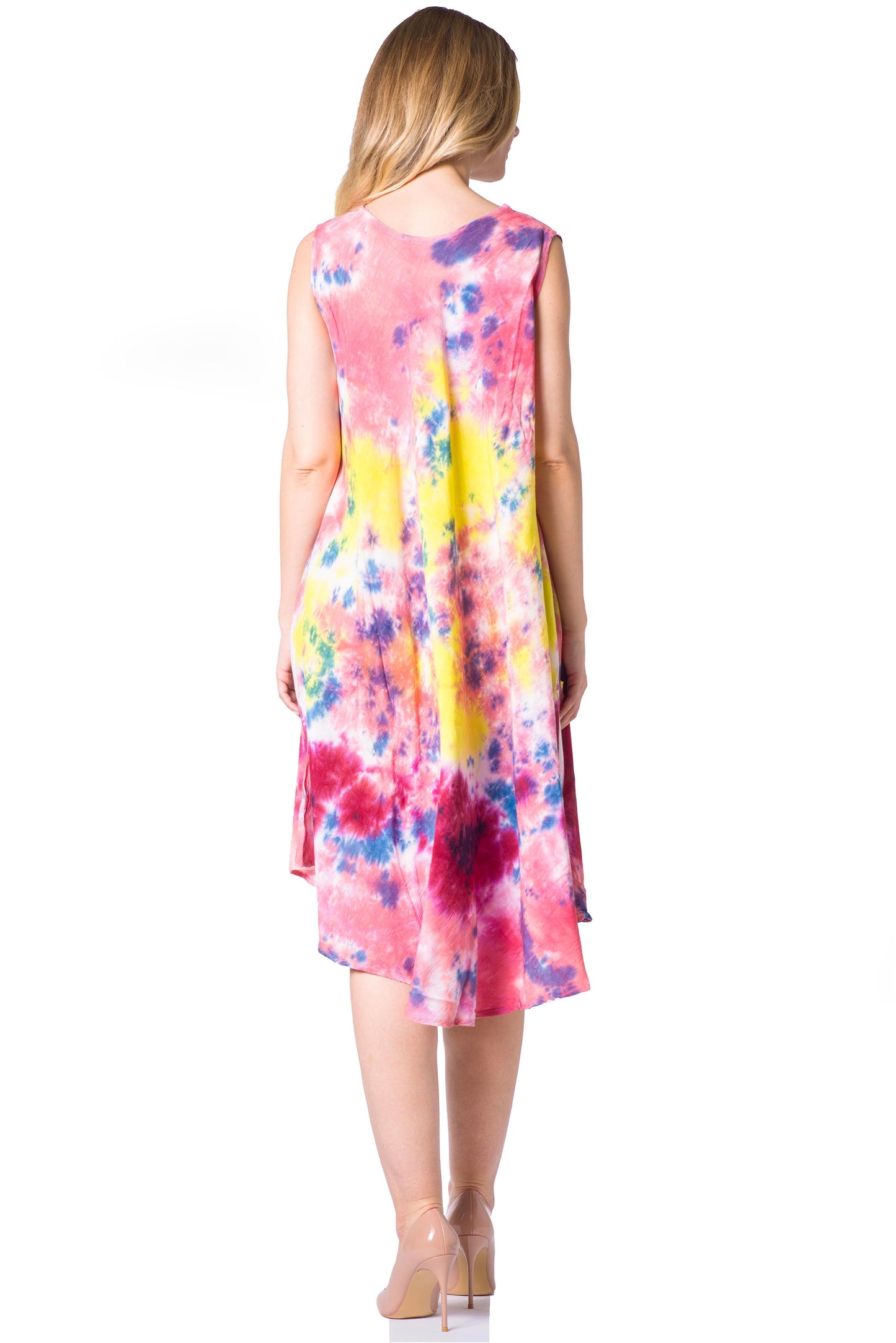 Sakkas Neja - Vestido maxi informal sin mangas holgado con teñido anudado para mujer