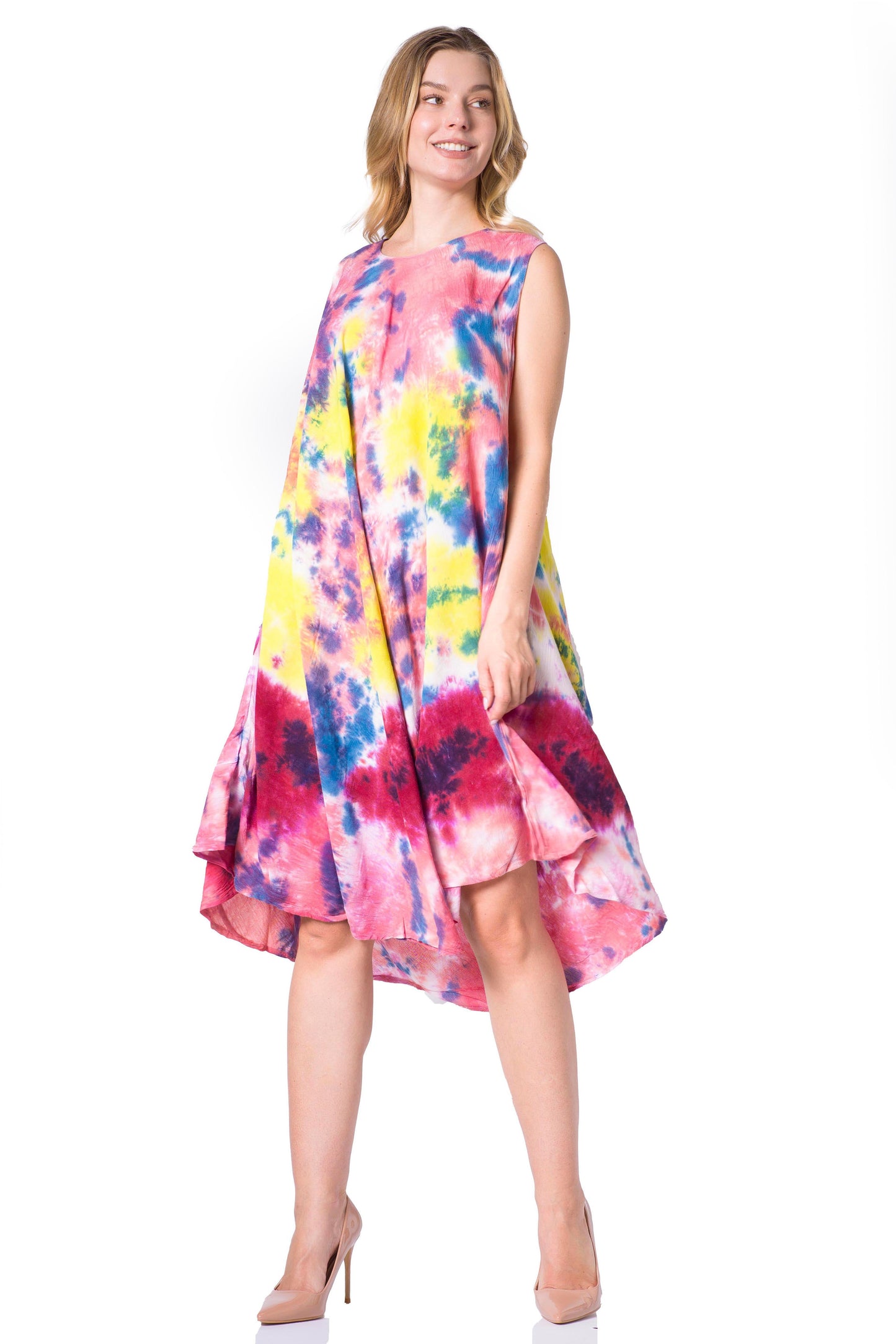 Sakkas Neja - Vestido maxi informal sin mangas holgado con teñido anudado para mujer
