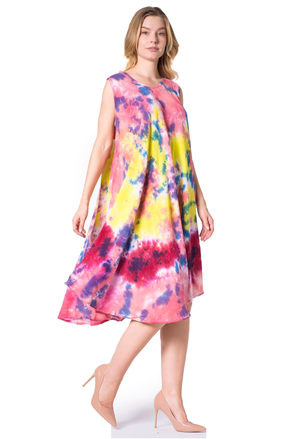 Sakkas Neja - Vestido maxi informal sin mangas holgado con teñido anudado para mujer