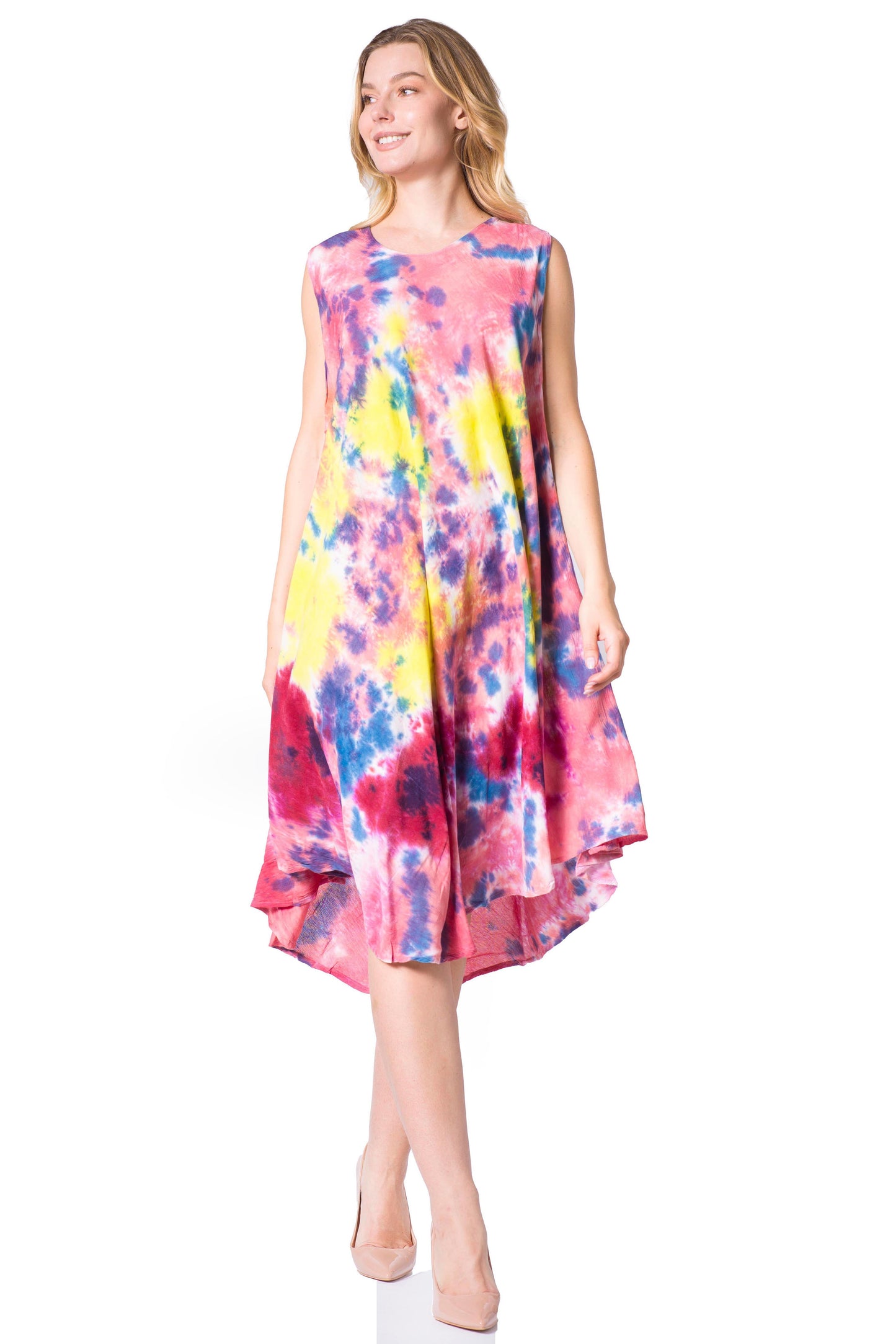 Sakkas Neja - Vestido maxi informal sin mangas holgado con teñido anudado para mujer