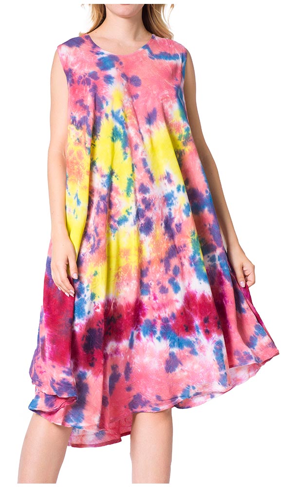Sakkas Neja - Vestido maxi informal sin mangas holgado con teñido anudado para mujer