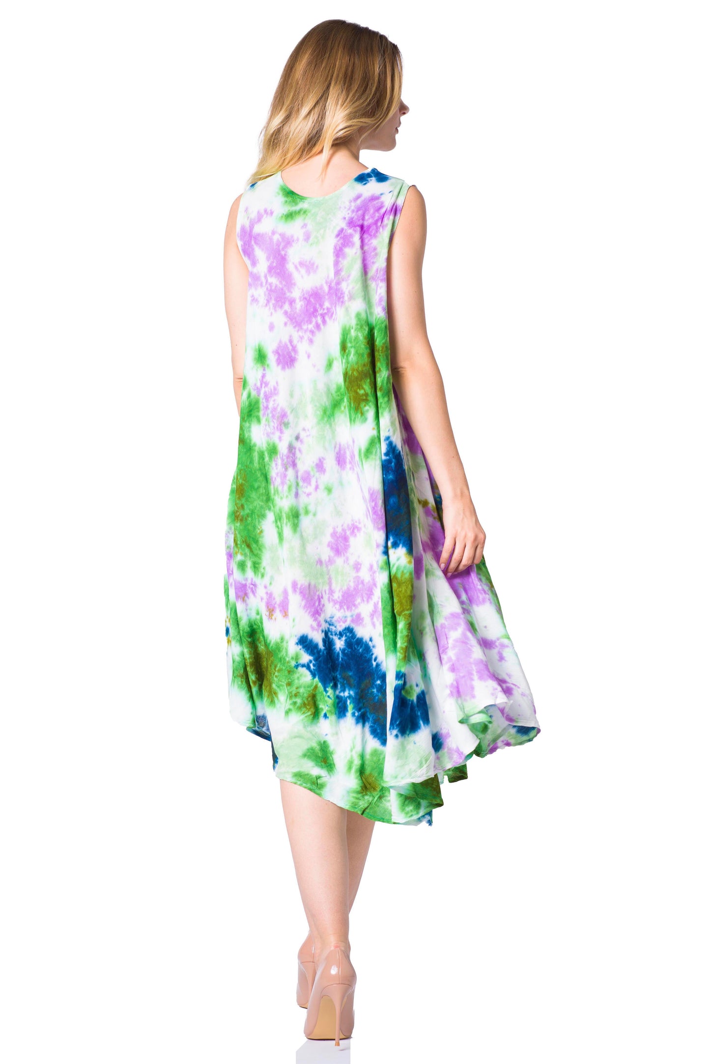 Sakkas Neja - Vestido maxi informal sin mangas holgado con teñido anudado para mujer