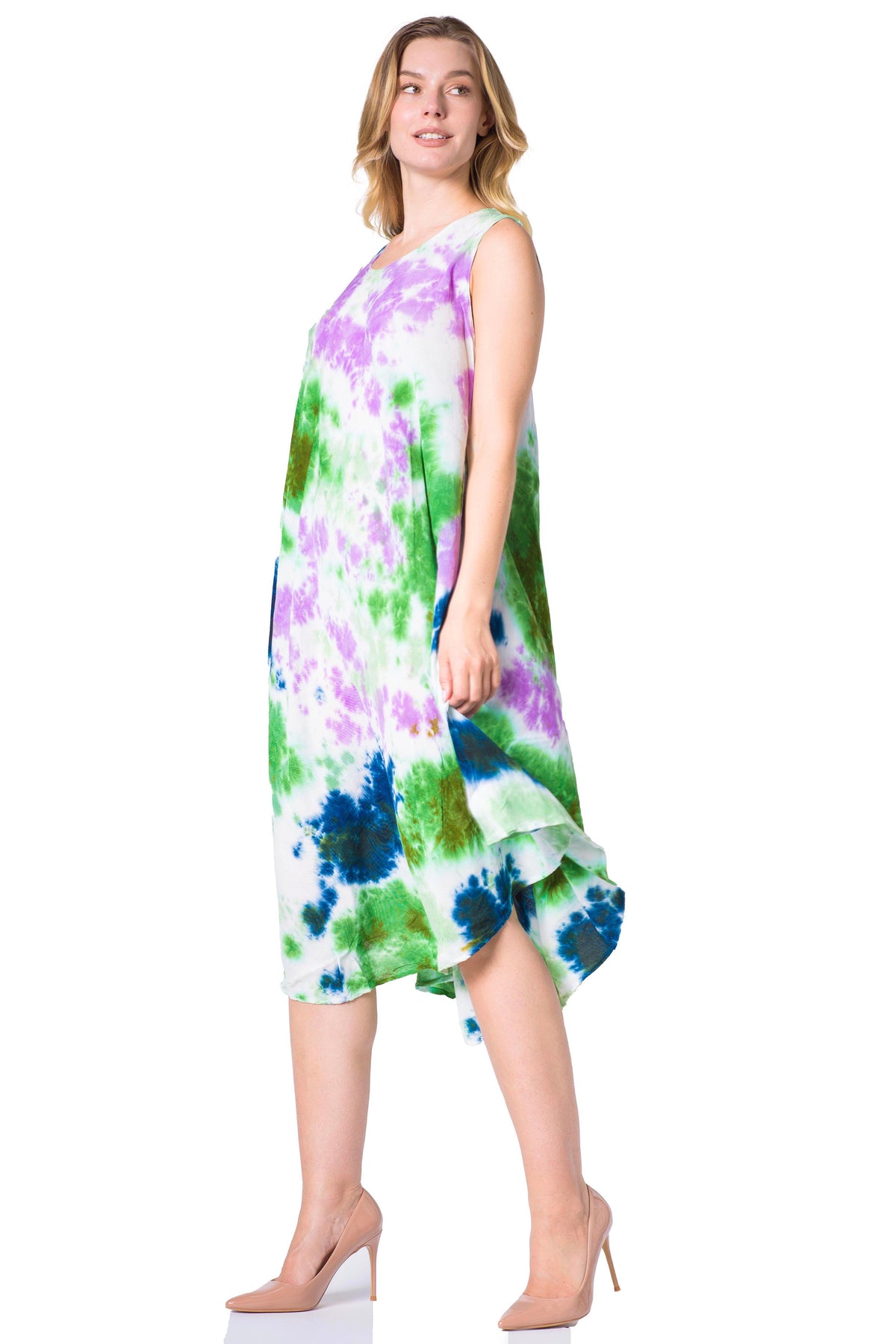 Sakkas Neja - Vestido maxi informal sin mangas holgado con teñido anudado para mujer