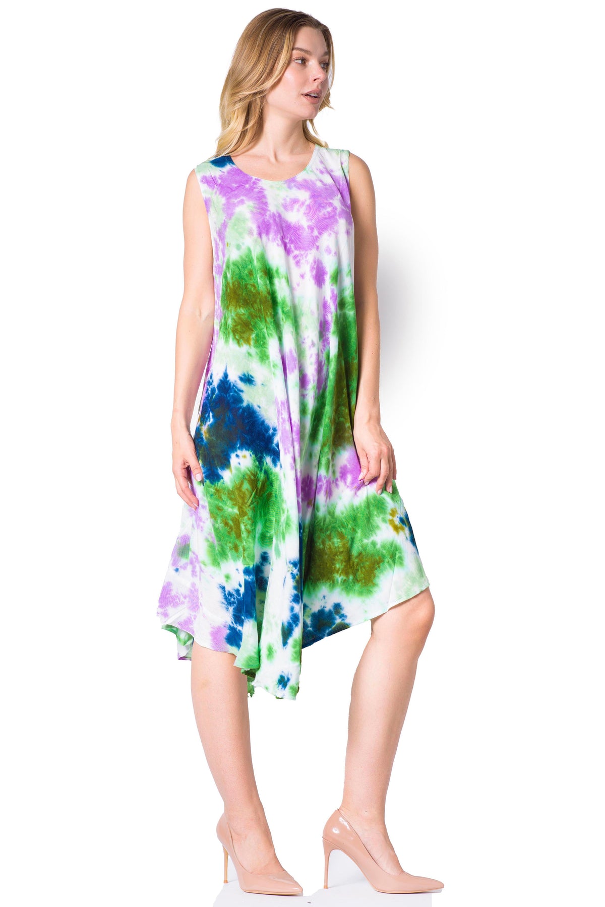 Sakkas Neja - Vestido maxi informal sin mangas holgado con teñido anudado para mujer
