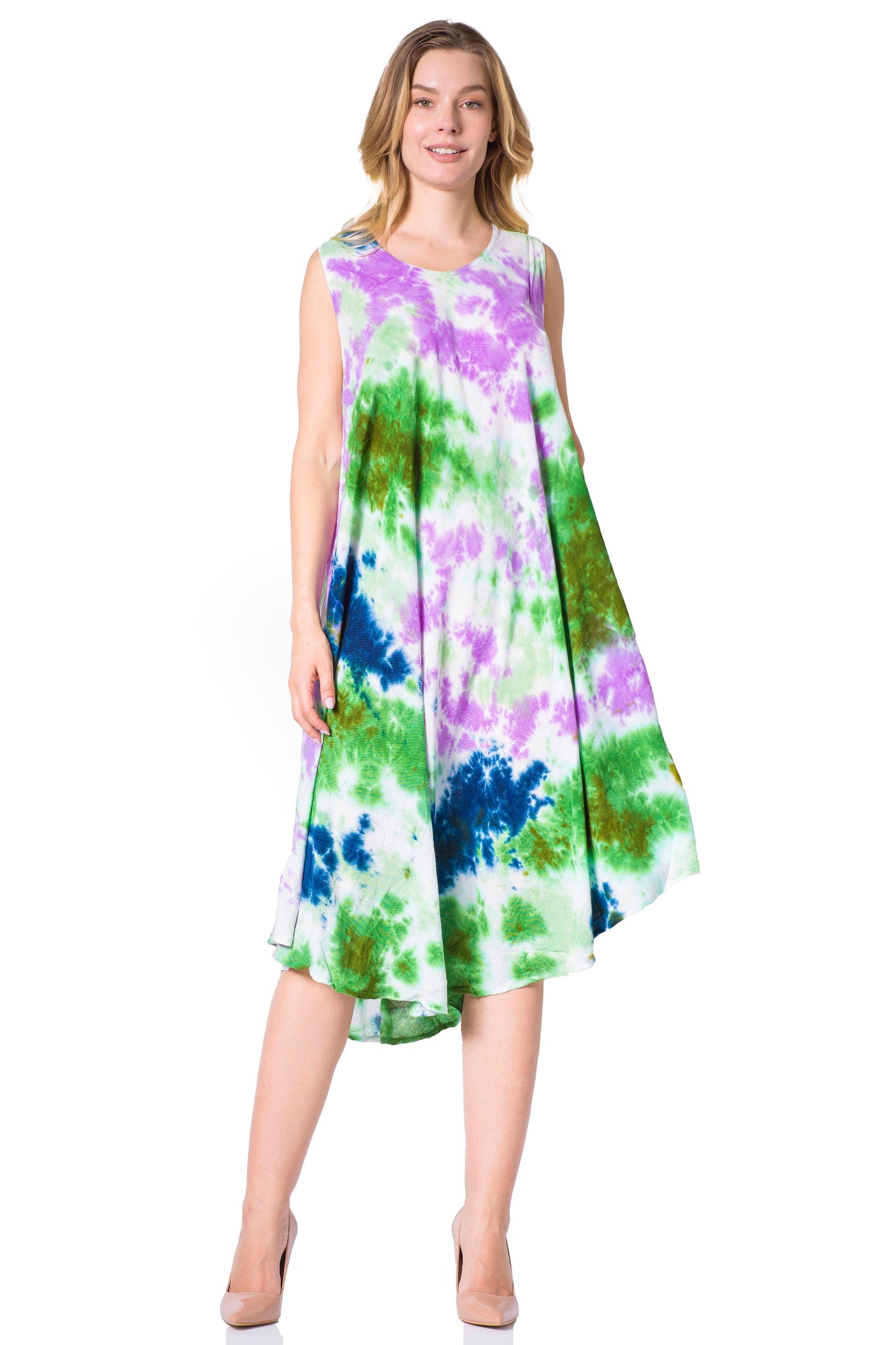 Sakkas Neja - Vestido maxi informal sin mangas holgado con teñido anudado para mujer