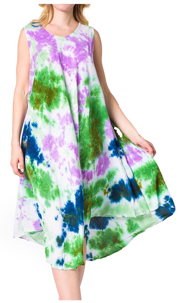 Sakkas Neja - Vestido maxi informal sin mangas holgado con teñido anudado para mujer