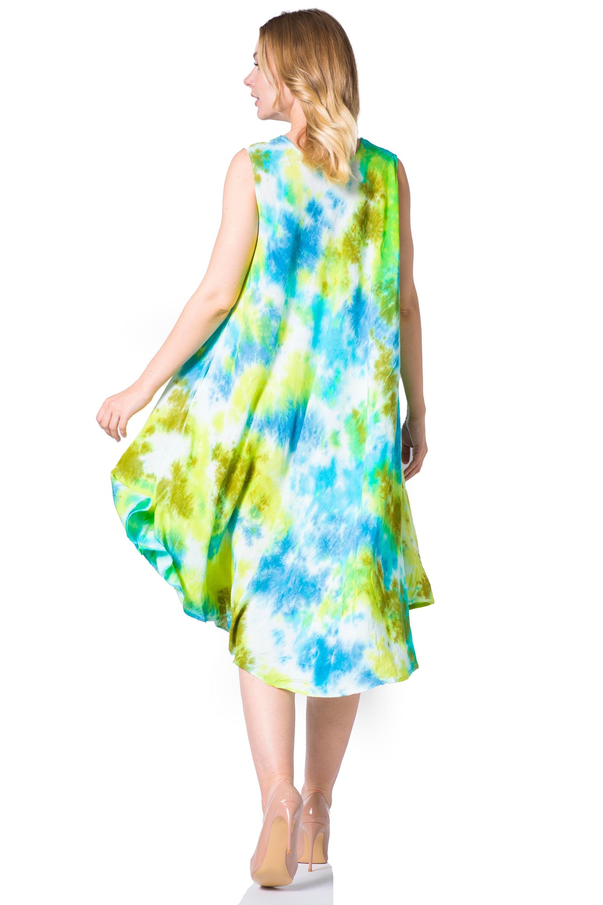Sakkas Neja - Vestido maxi informal sin mangas holgado con teñido anudado para mujer