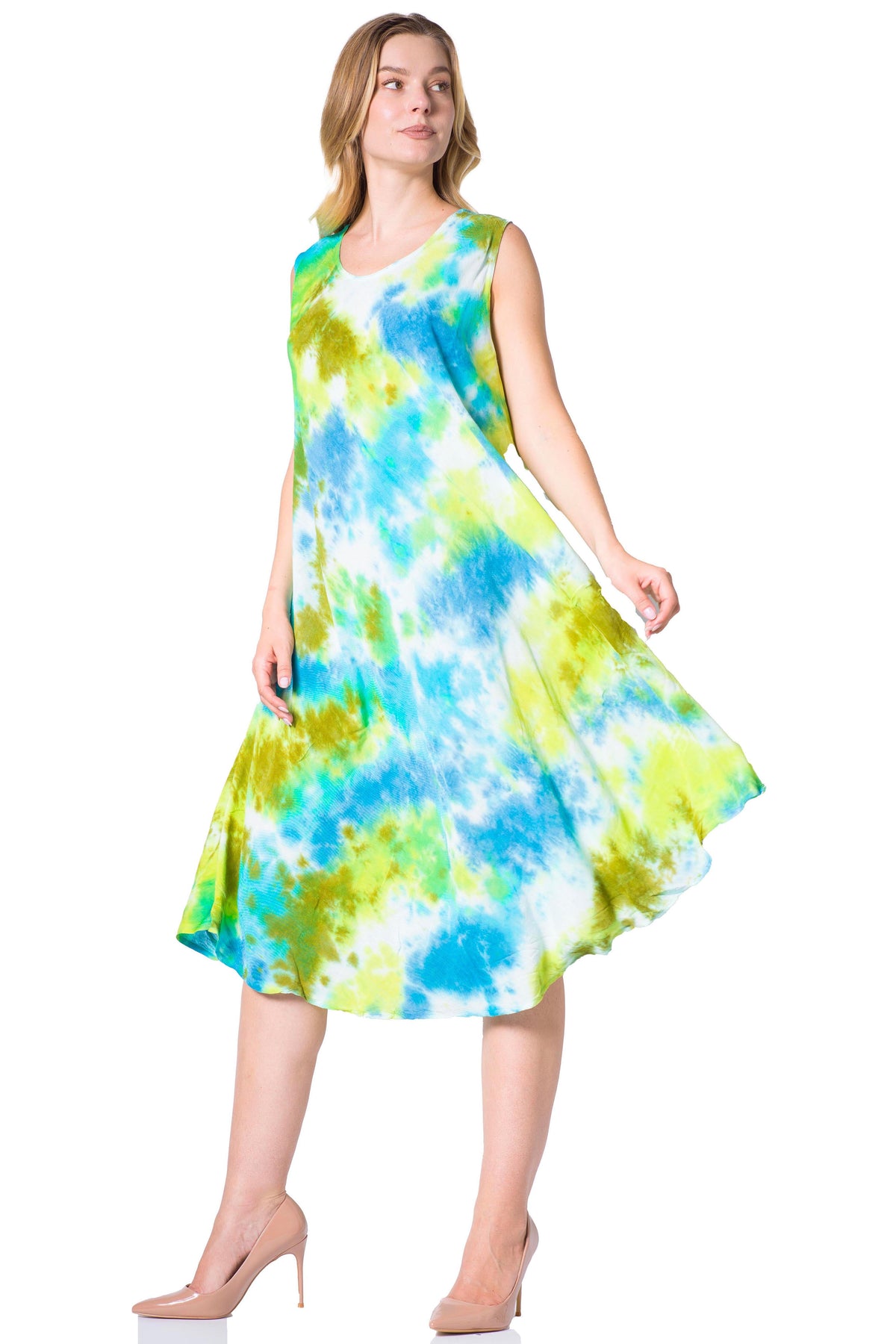 Sakkas Neja - Vestido maxi informal sin mangas holgado con teñido anudado para mujer