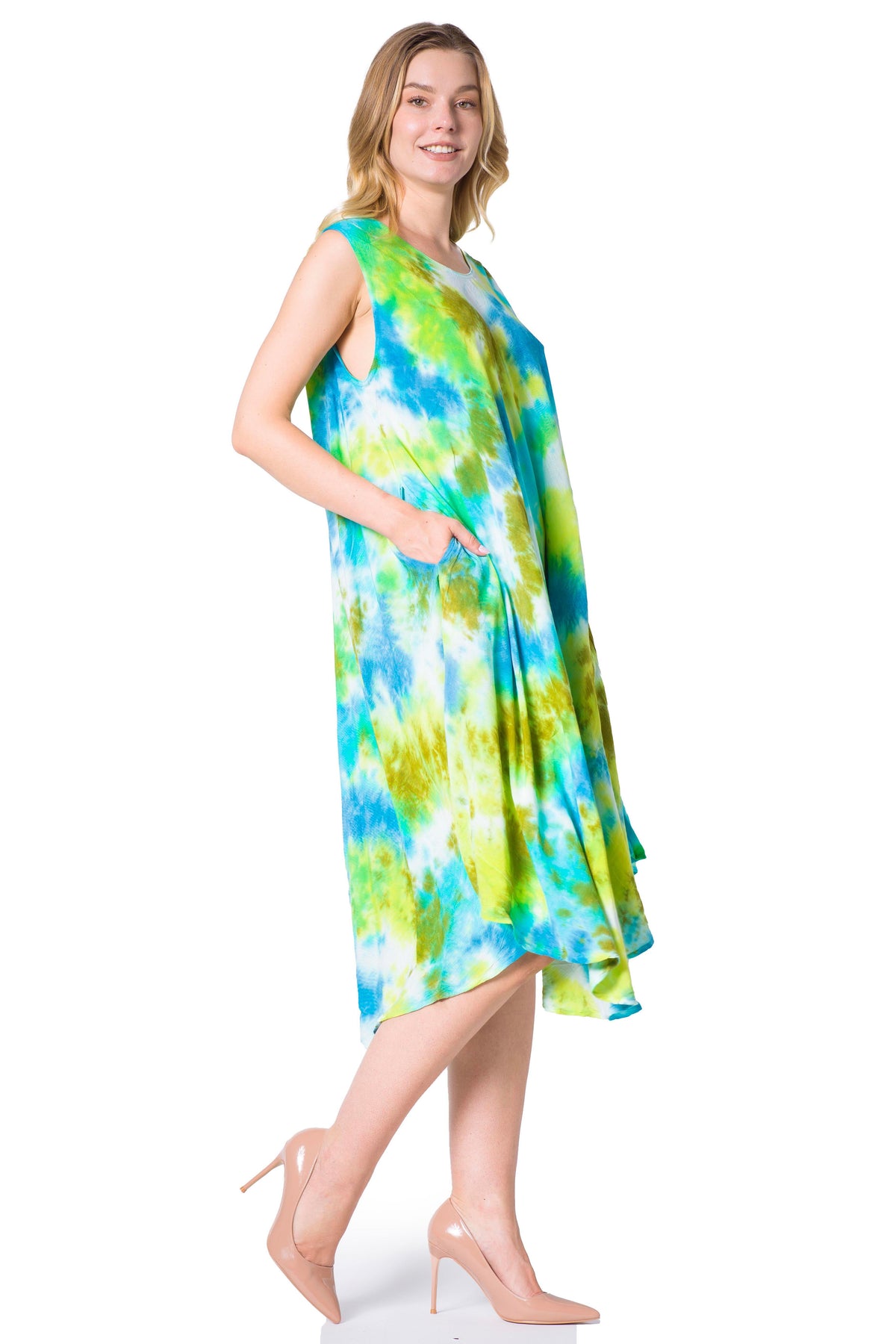 Sakkas Neja - Vestido maxi informal sin mangas holgado con teñido anudado para mujer