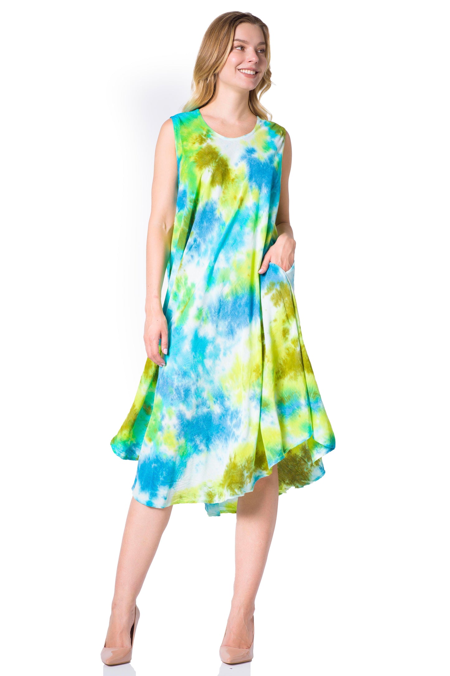 Sakkas Neja - Vestido maxi informal sin mangas holgado con teñido anudado para mujer