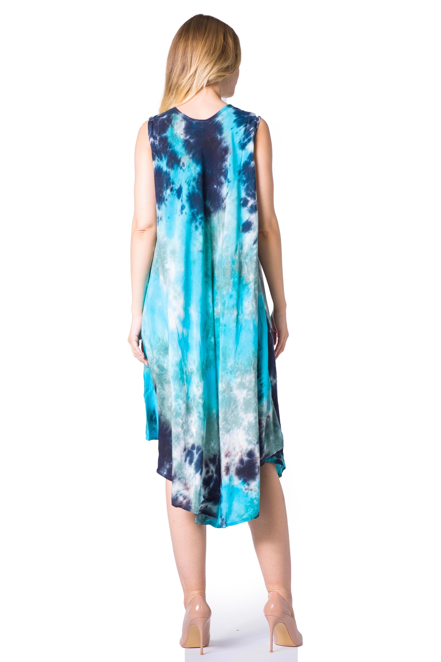 Sakkas Neja - Vestido maxi informal sin mangas holgado con teñido anudado para mujer