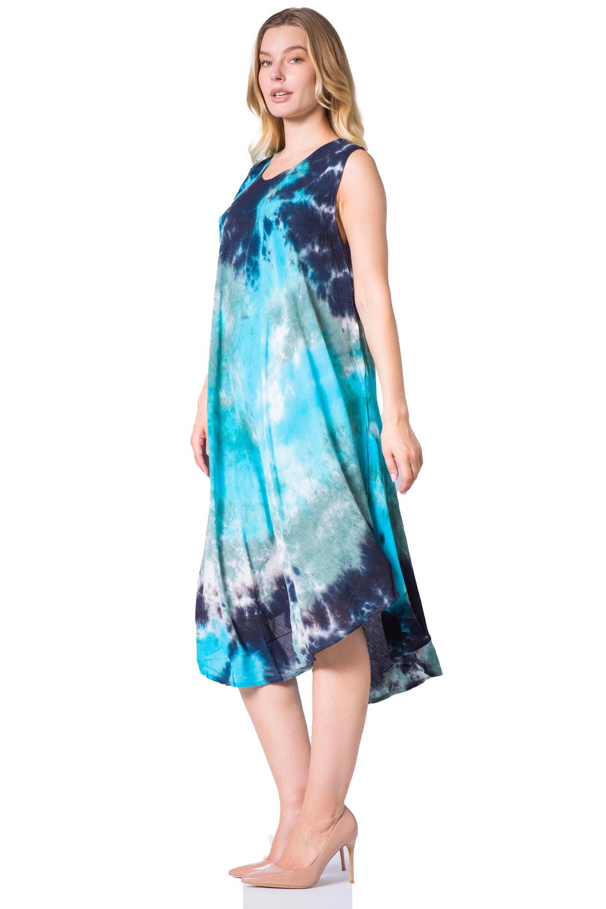 Sakkas Neja - Vestido maxi informal sin mangas holgado con teñido anudado para mujer