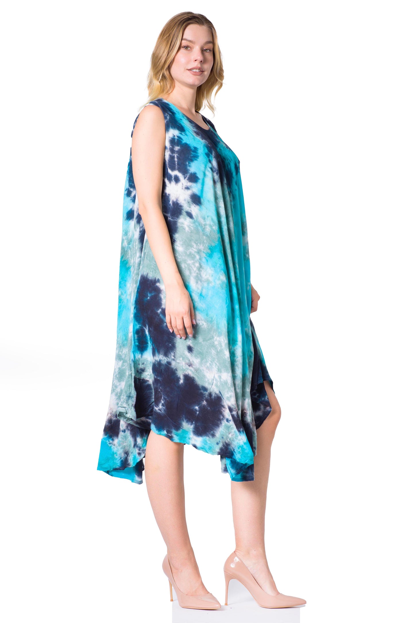 Sakkas Neja - Vestido maxi informal sin mangas holgado con teñido anudado para mujer
