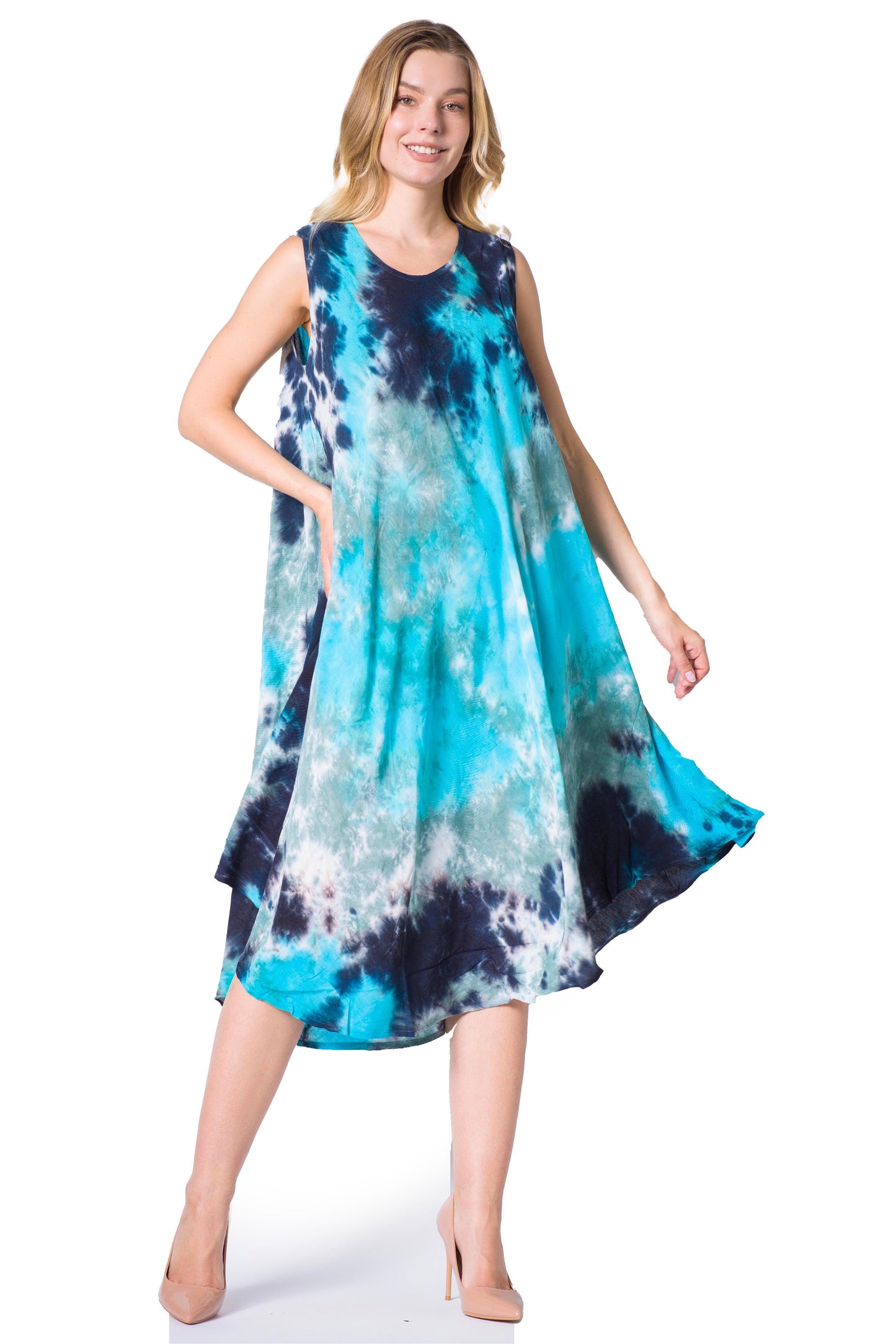 Sakkas Neja - Vestido maxi informal sin mangas holgado con teñido anudado para mujer