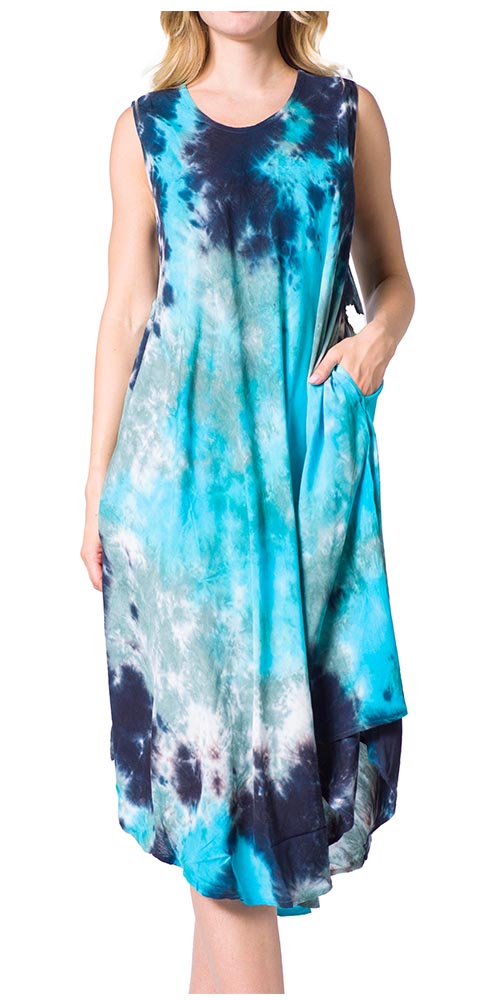 Sakkas Neja - Vestido maxi informal sin mangas holgado con teñido anudado para mujer