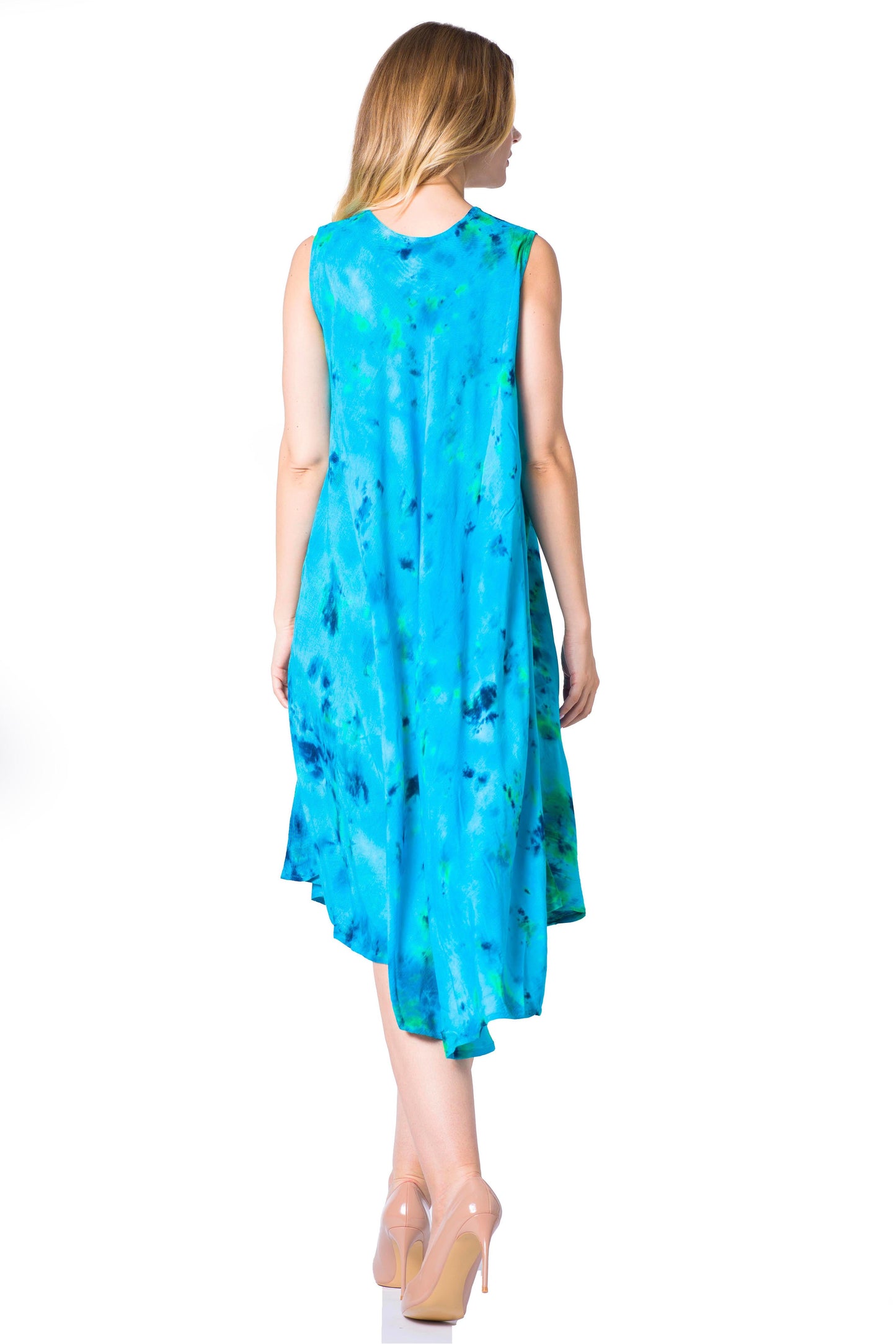 Sakkas Neja - Vestido maxi informal sin mangas holgado con teñido anudado para mujer