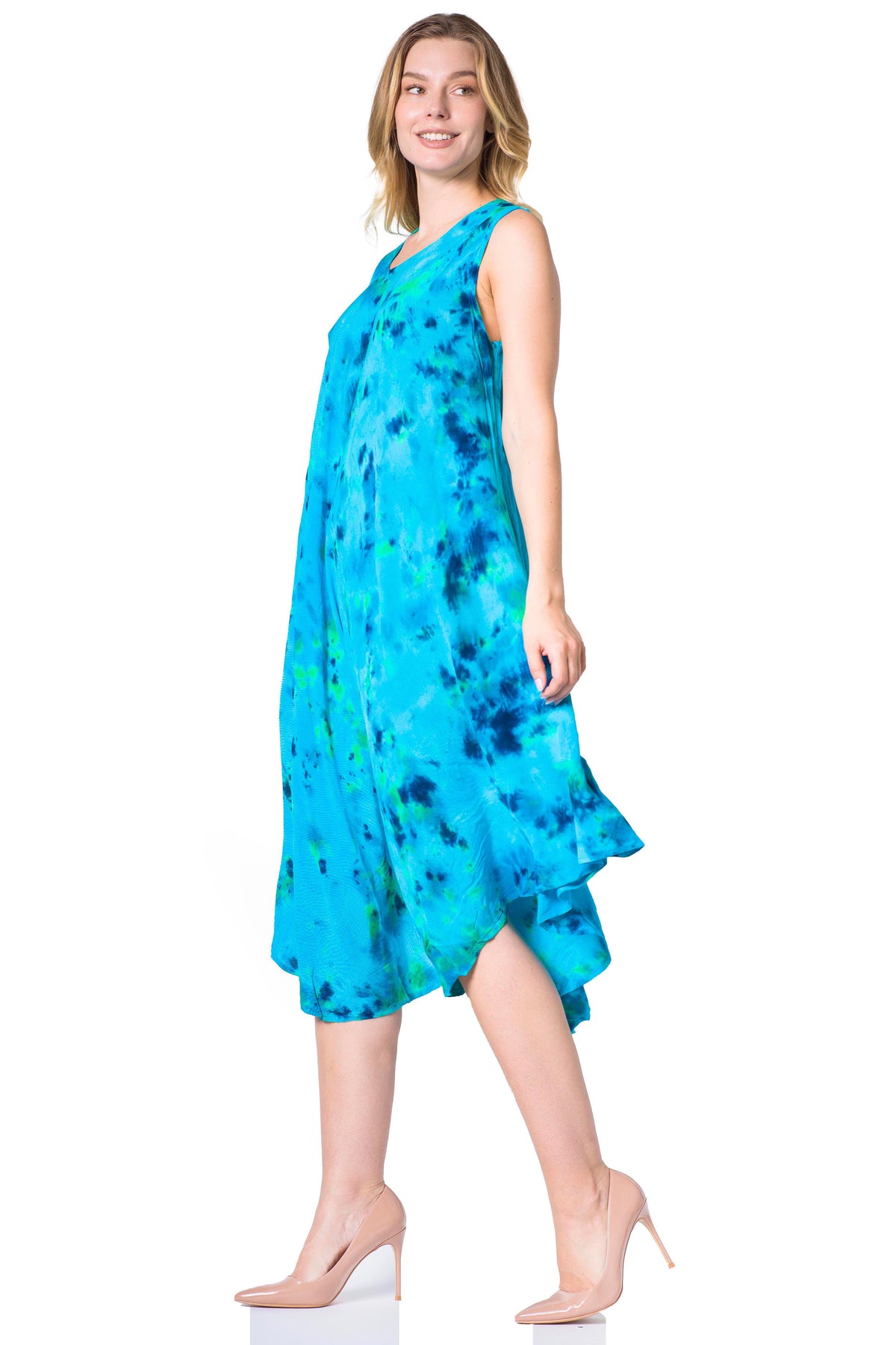 Sakkas Neja - Vestido maxi informal sin mangas holgado con teñido anudado para mujer