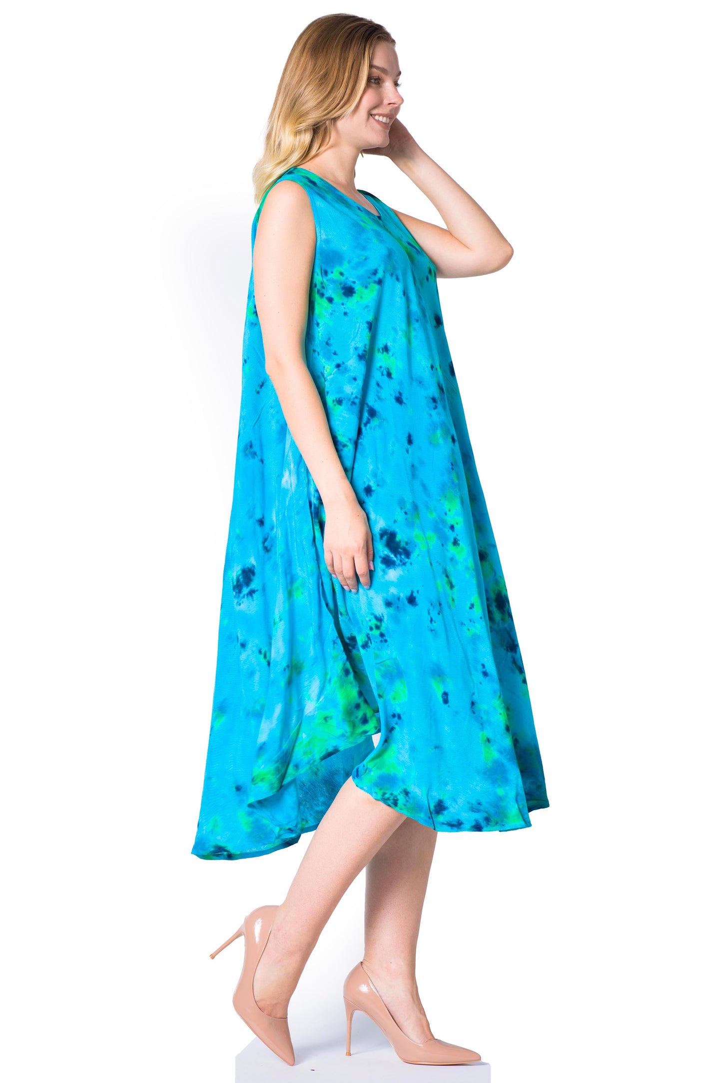 Sakkas Neja - Vestido maxi informal sin mangas holgado con teñido anudado para mujer