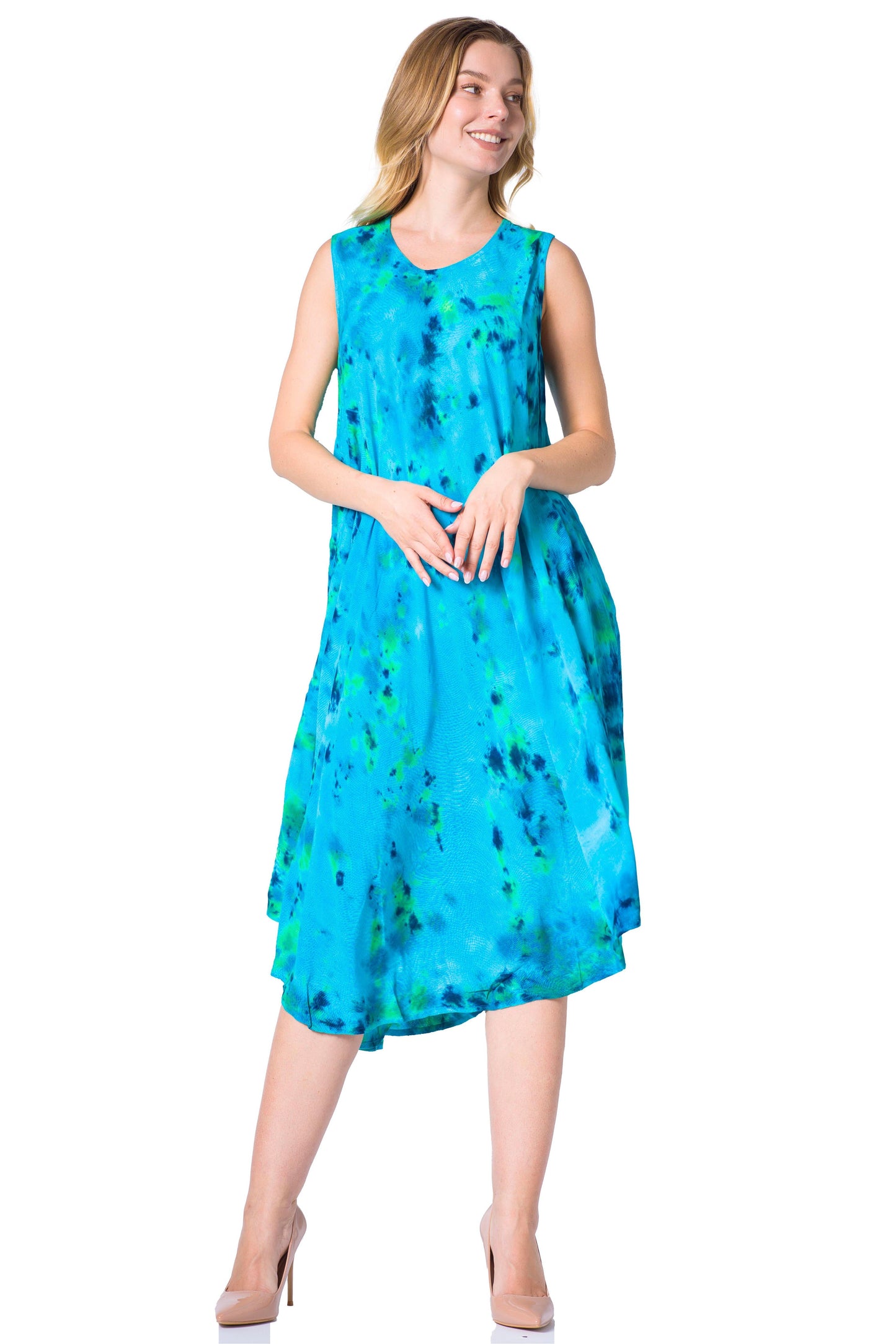 Sakkas Neja - Vestido maxi informal sin mangas holgado con teñido anudado para mujer