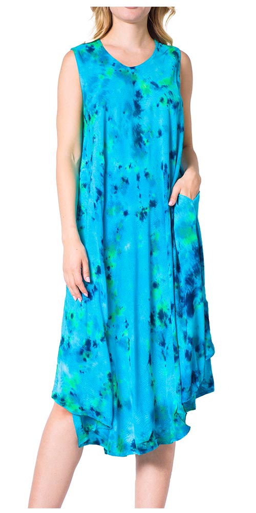 Sakkas Neja - Vestido maxi informal sin mangas holgado con teñido anudado para mujer