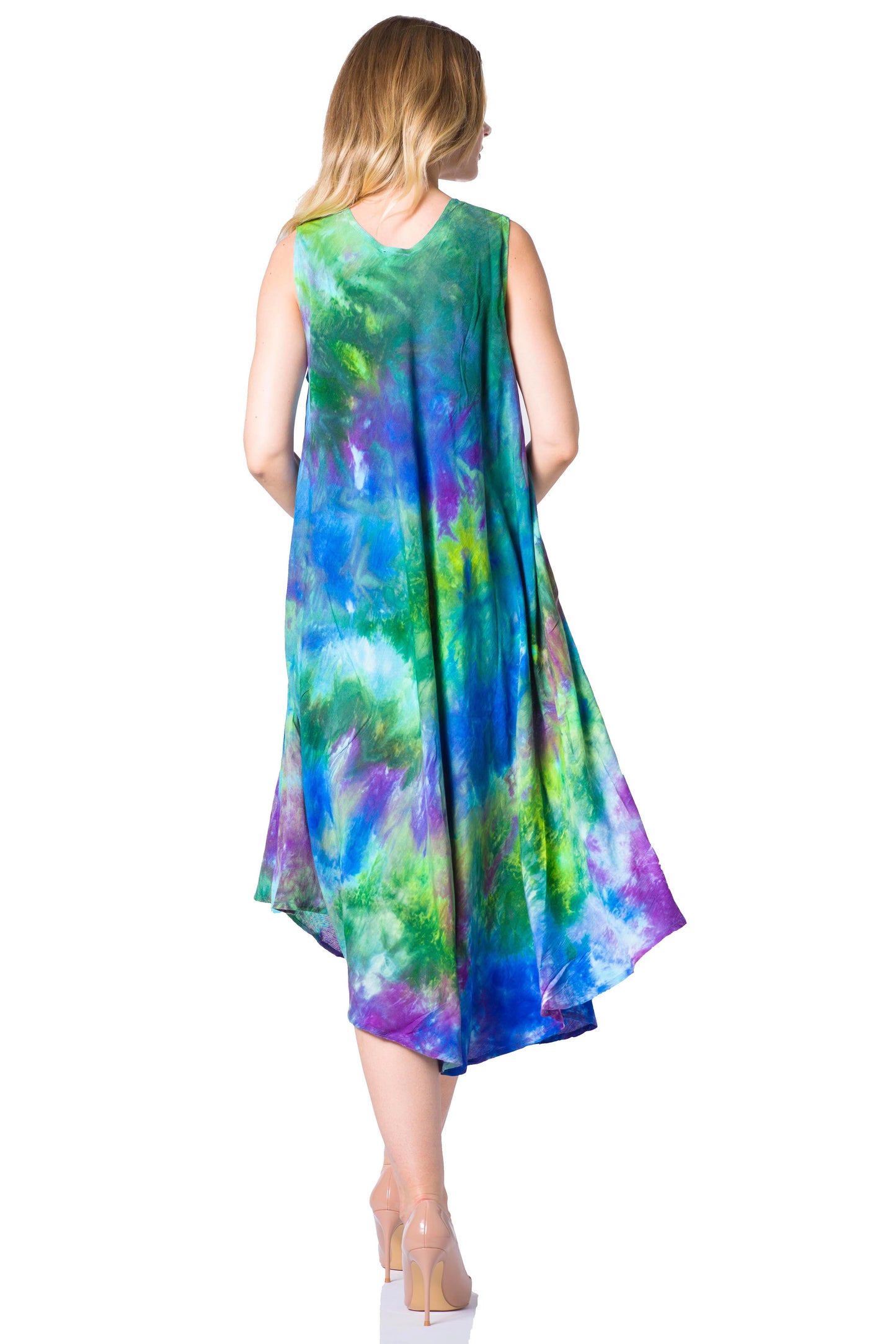Sakkas Neja - Vestido maxi informal sin mangas holgado con teñido anudado para mujer