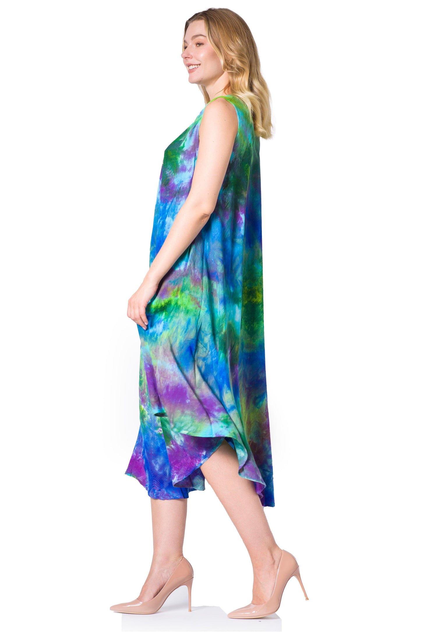 Sakkas Neja - Vestido maxi informal sin mangas holgado con teñido anudado para mujer