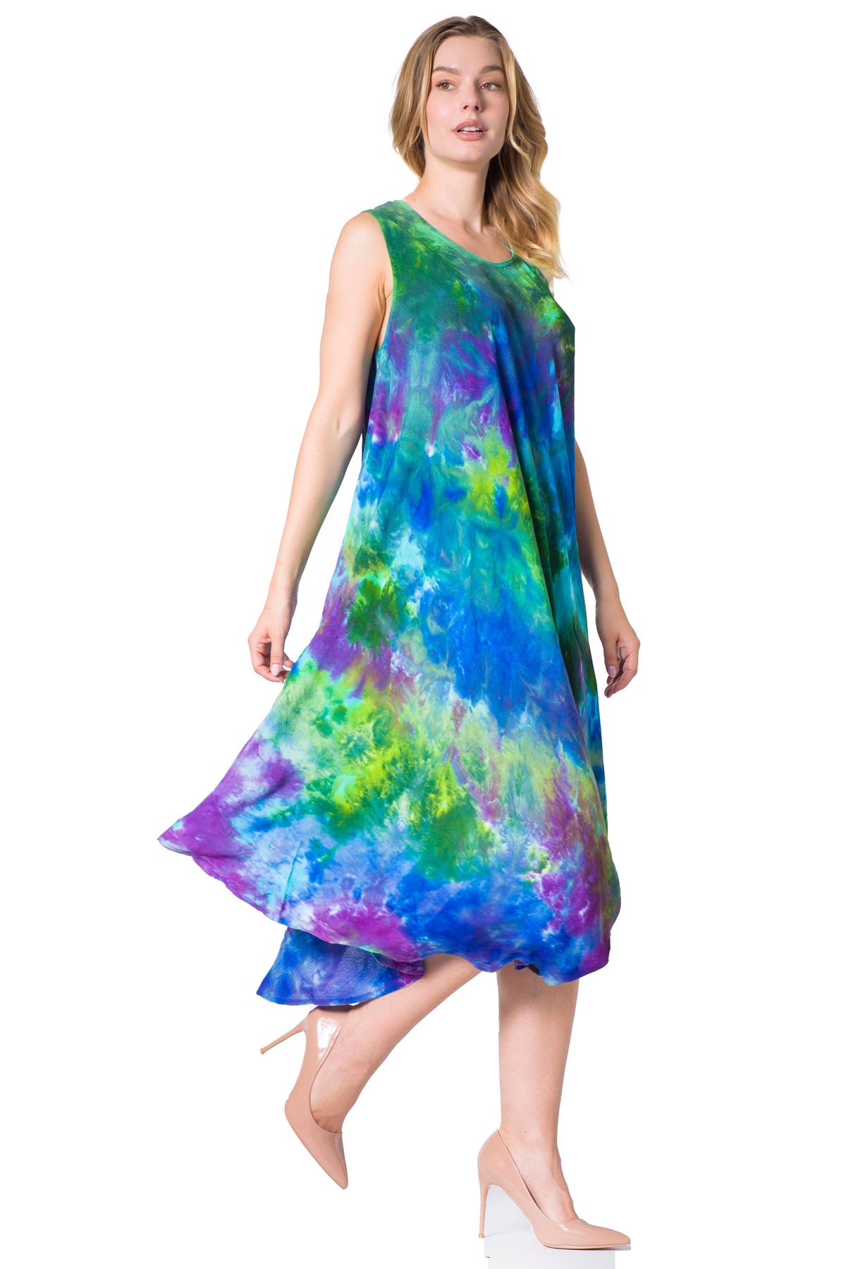 Sakkas Neja - Vestido maxi informal sin mangas holgado con teñido anudado para mujer