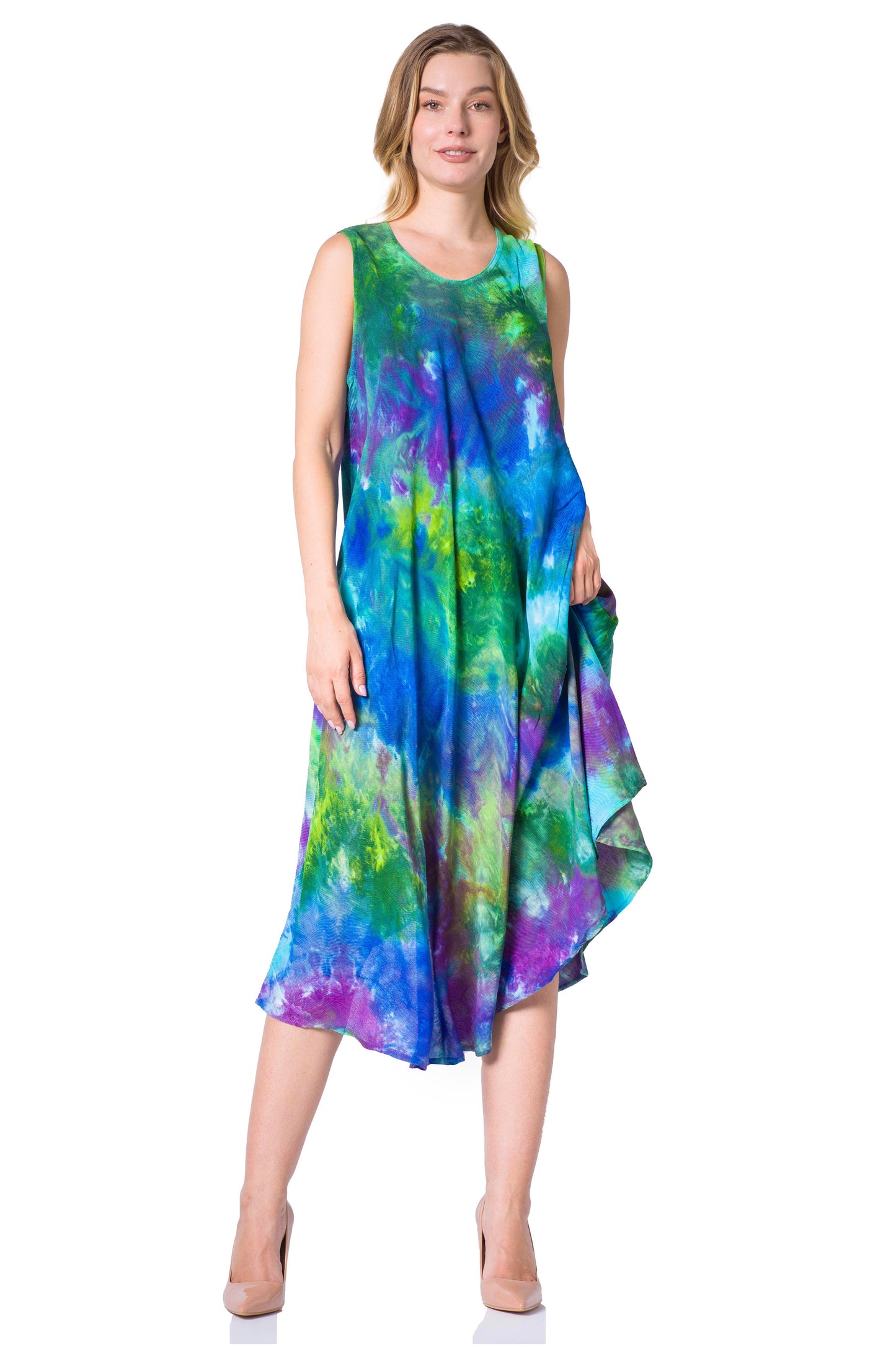 Sakkas Neja - Vestido maxi informal sin mangas holgado con teñido anudado para mujer