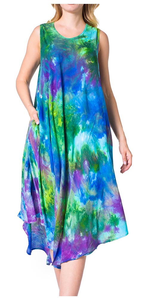 Sakkas Neja - Vestido maxi informal sin mangas holgado con teñido anudado para mujer