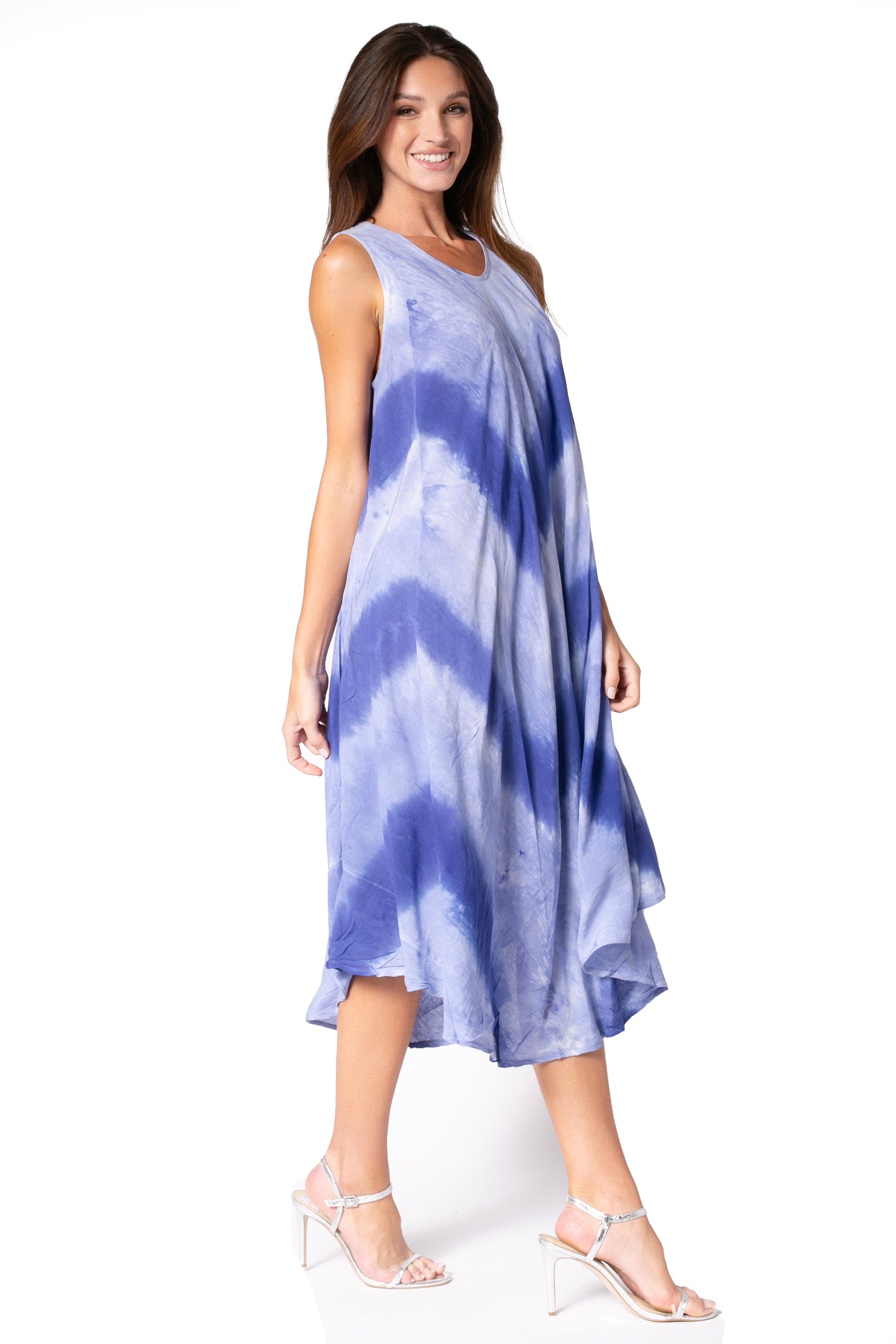 Sakkas Neja - Vestido maxi informal sin mangas holgado con teñido anudado para mujer