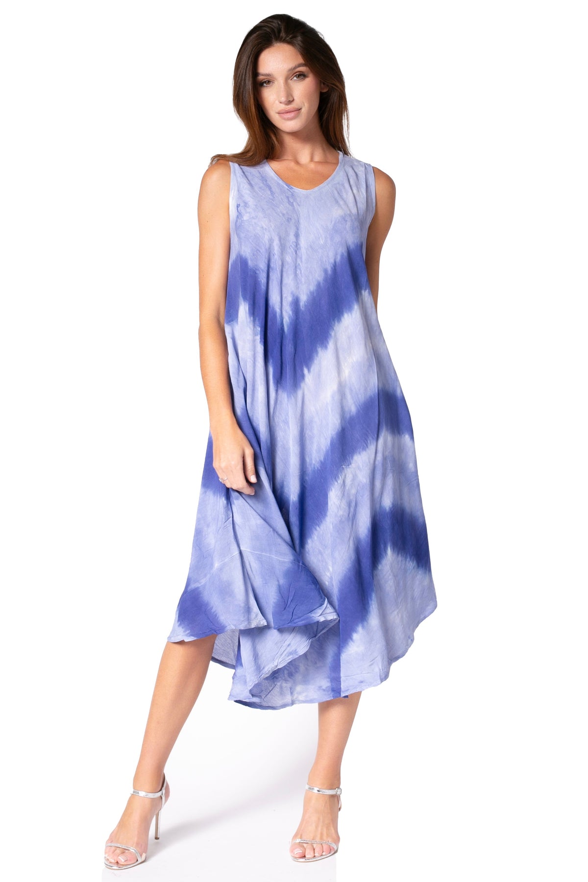 Sakkas Neja - Vestido maxi informal sin mangas holgado con teñido anudado para mujer