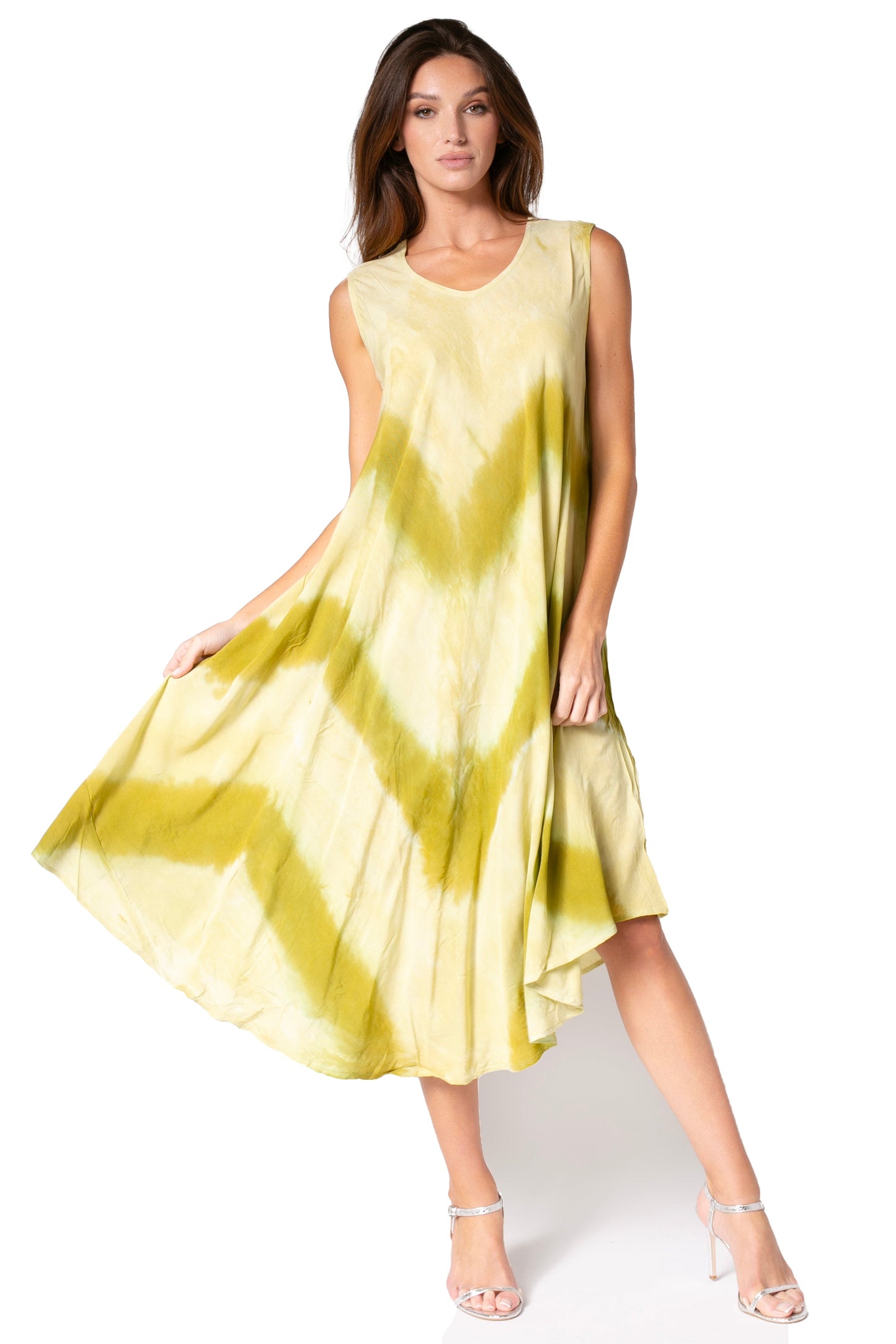 Sakkas Neja - Vestido maxi informal sin mangas holgado con teñido anudado para mujer