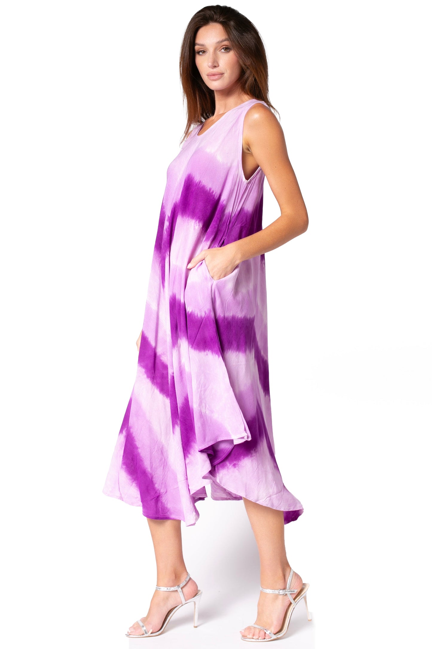 Sakkas Neja - Vestido maxi informal sin mangas holgado con teñido anudado para mujer