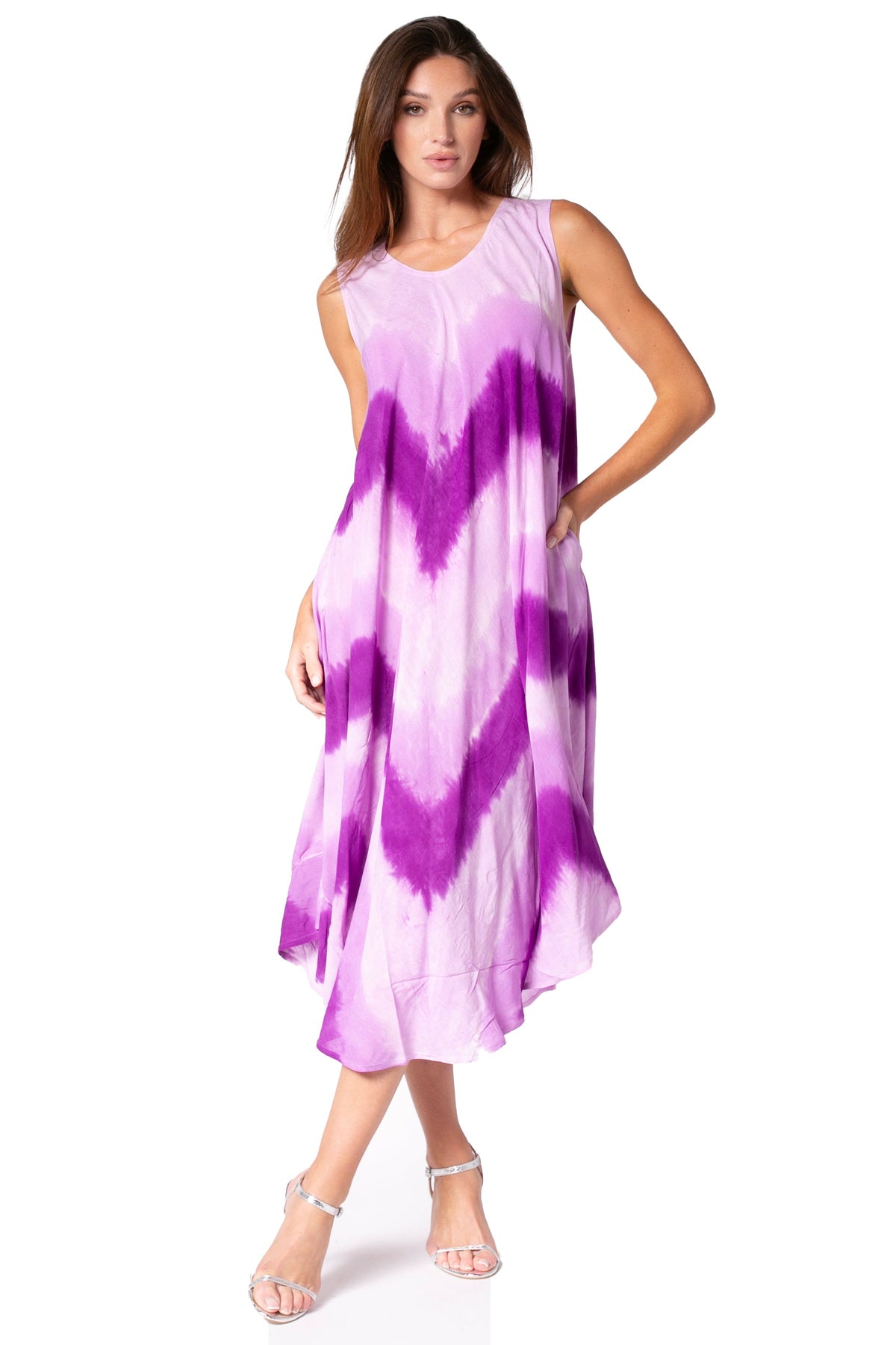 Sakkas Neja - Vestido maxi informal sin mangas holgado con teñido anudado para mujer