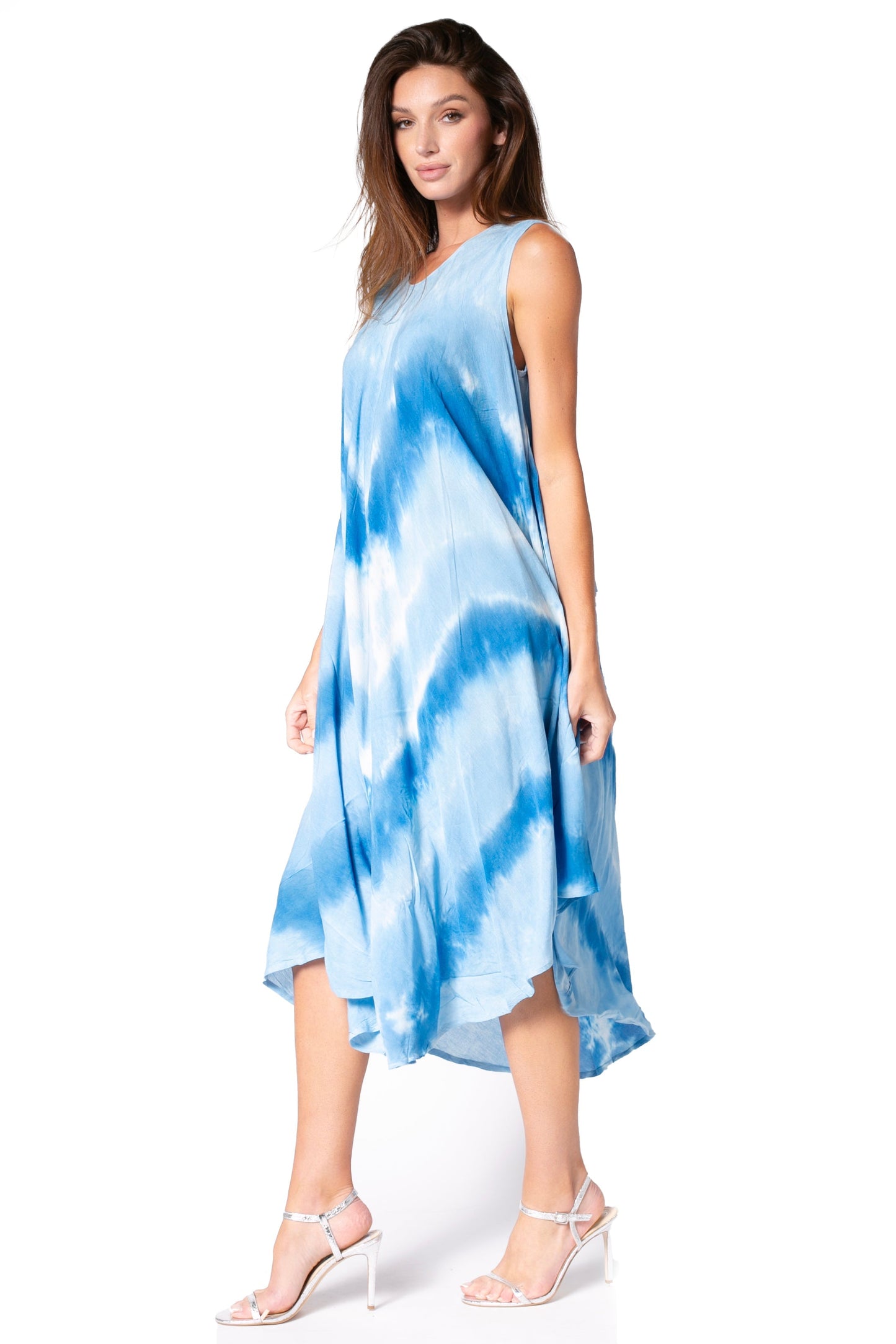 Sakkas Neja - Vestido maxi informal sin mangas holgado con teñido anudado para mujer