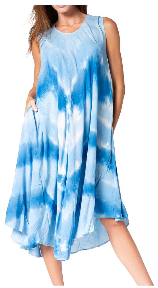 Sakkas Neja - Vestido maxi informal sin mangas holgado con teñido anudado para mujer