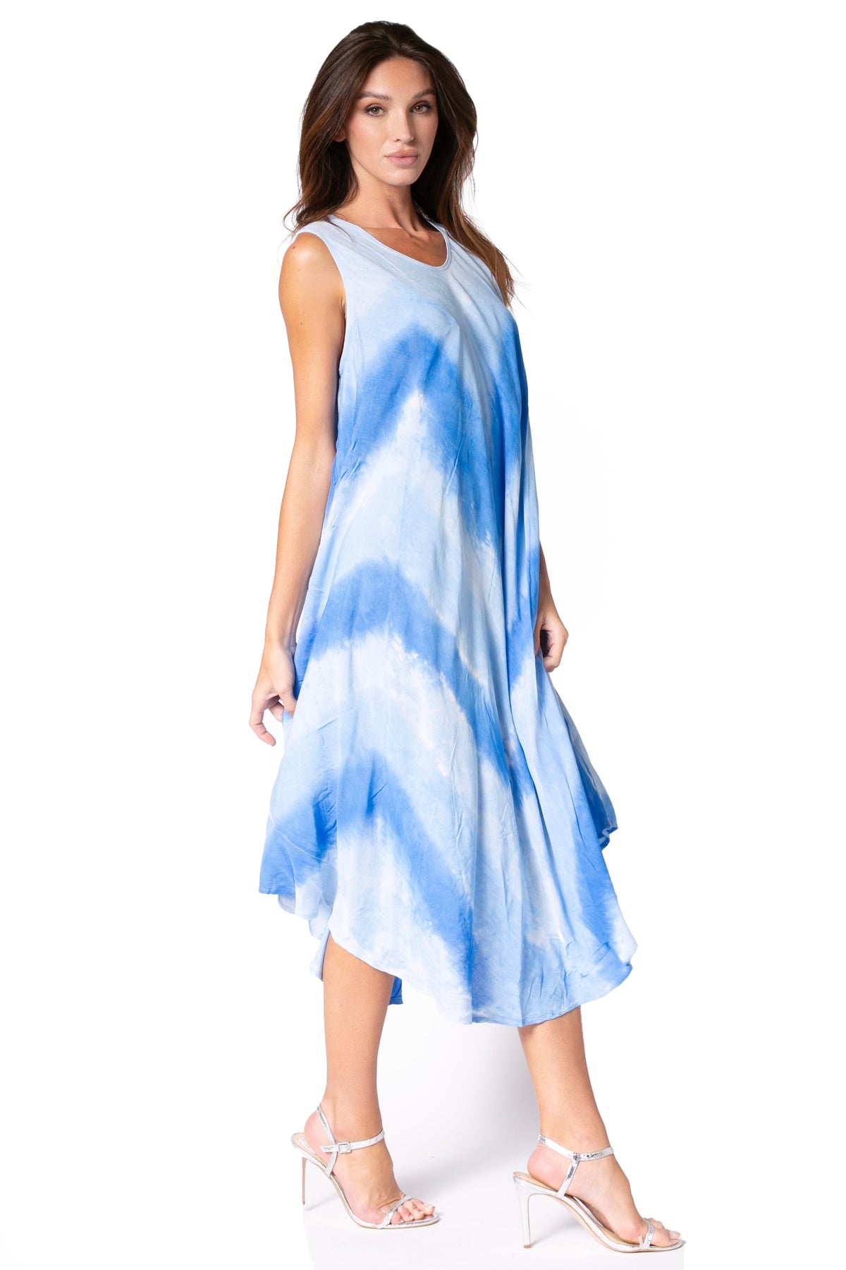 Sakkas Neja - Vestido maxi informal sin mangas holgado con teñido anudado para mujer