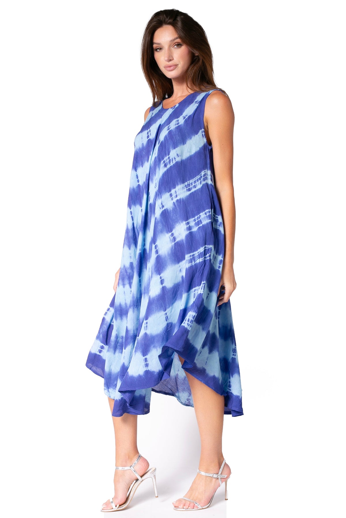 Sakkas Neja - Vestido maxi informal sin mangas holgado con teñido anudado para mujer