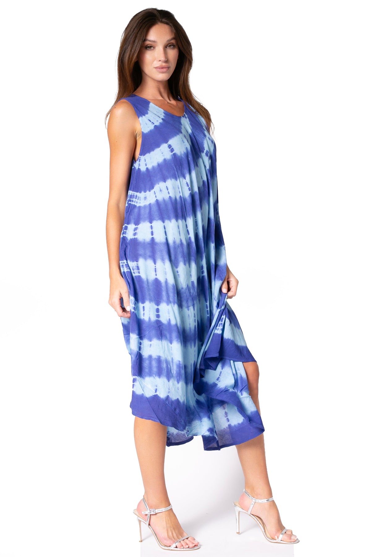 Sakkas Neja - Vestido maxi informal sin mangas holgado con teñido anudado para mujer