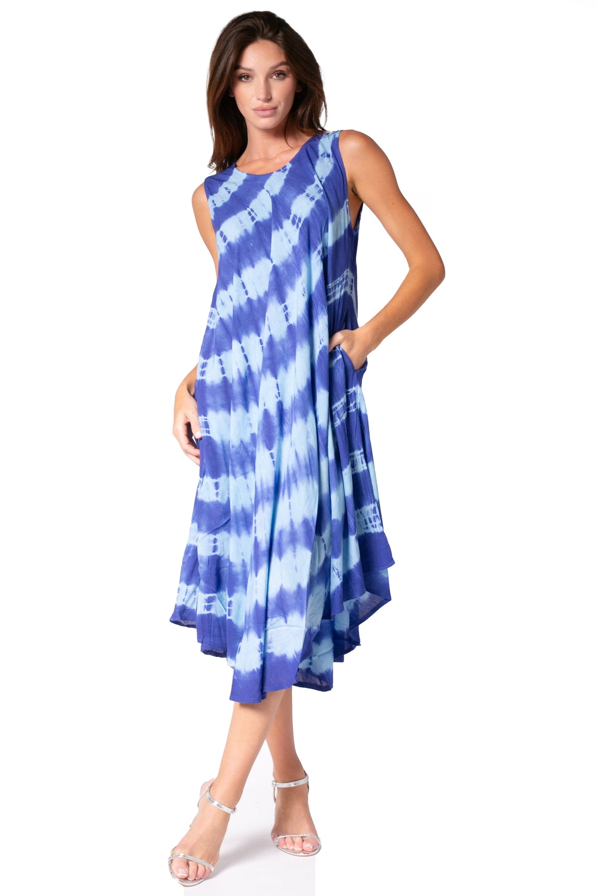 Sakkas Neja - Vestido maxi informal sin mangas holgado con teñido anudado para mujer