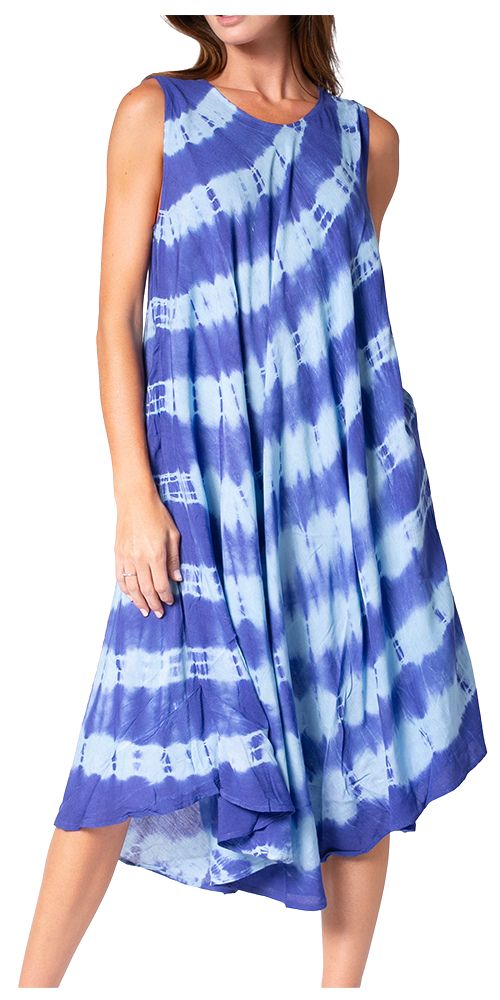 Sakkas Neja - Vestido maxi informal sin mangas holgado con teñido anudado para mujer