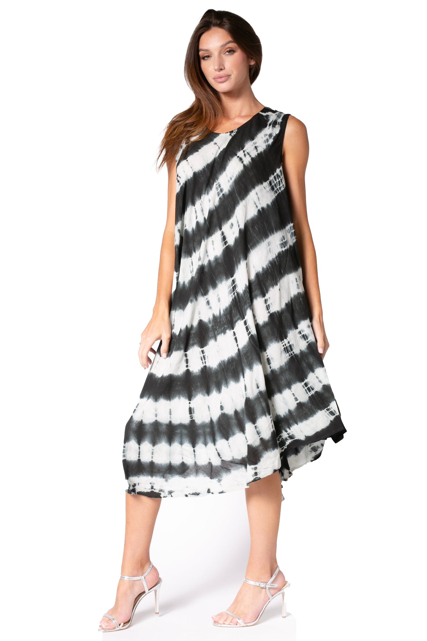 Sakkas Neja - Vestido maxi informal sin mangas holgado con teñido anudado para mujer