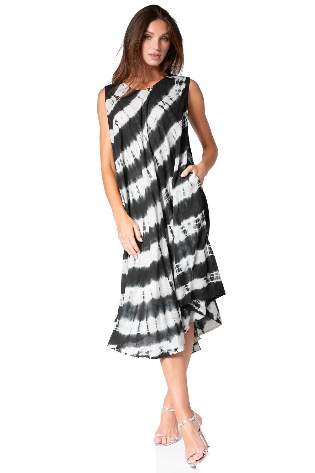 Sakkas Neja - Vestido maxi informal sin mangas holgado con teñido anudado para mujer