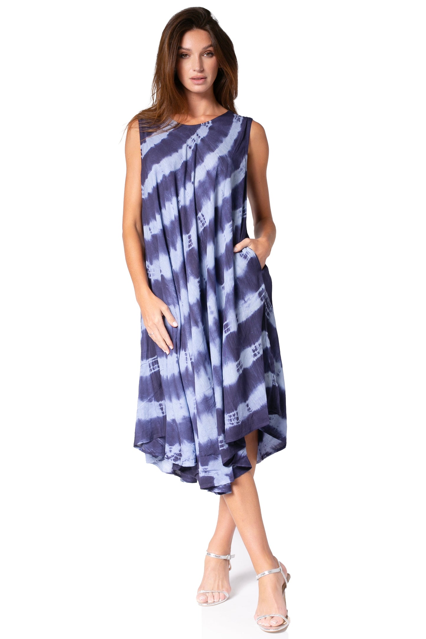 Sakkas Neja - Vestido maxi informal sin mangas holgado con teñido anudado para mujer