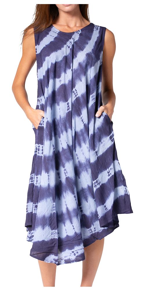Sakkas Neja - Vestido maxi informal sin mangas holgado con teñido anudado para mujer